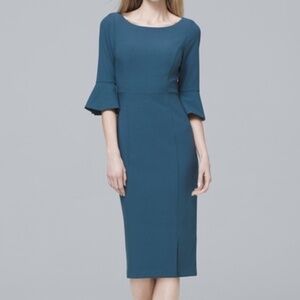White House Black Market Bell Sleeve Sheath Dress - Blue Green Size 2